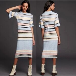 Maeve Striped Midi Dress in Blue, Pink, and Yellow